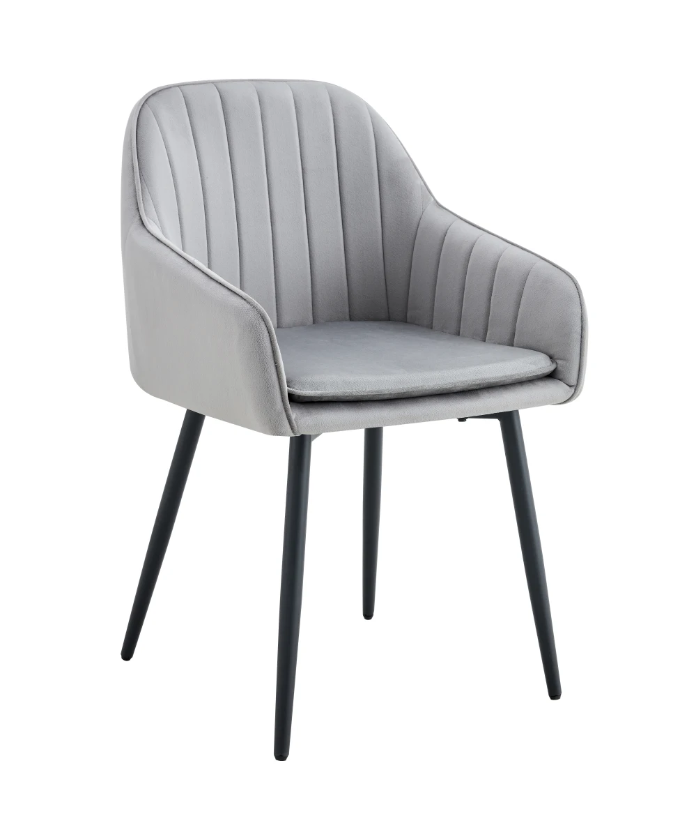CHAISE PAMS PIED NOIR VELOURS GRIS | Eurostore
