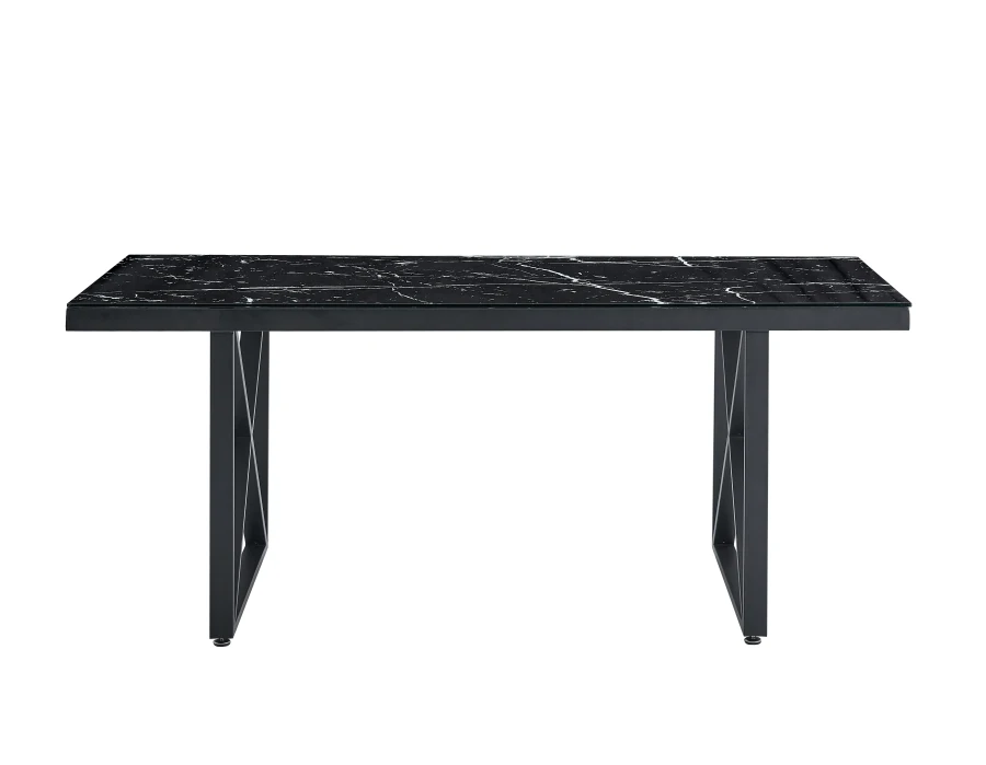 TABLE REPAS LEVANTO METAL NOIR VERRE MARBRE NOIR 180x90x75 cm | Eurostore