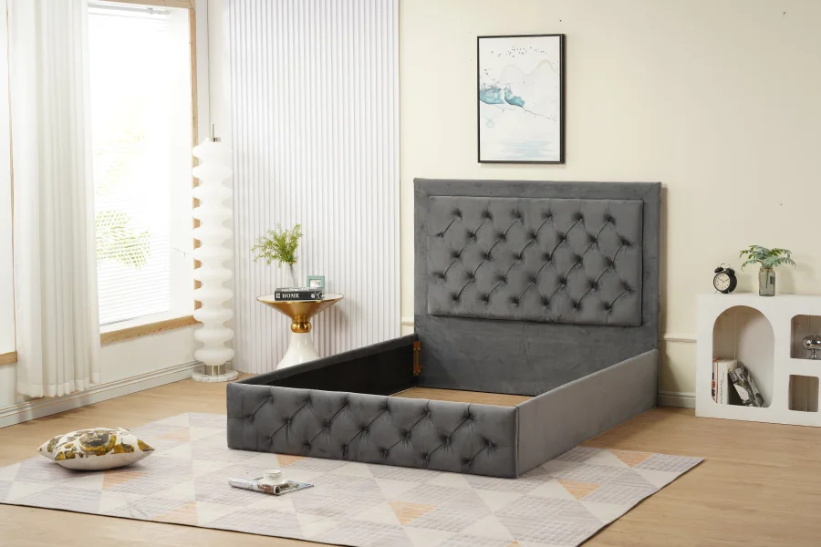 CADRE DE LIT ROMA 140 x 190cm VELOURS ANTHRACITE VENDU SANS SOM | MULTI-AFFAIRES