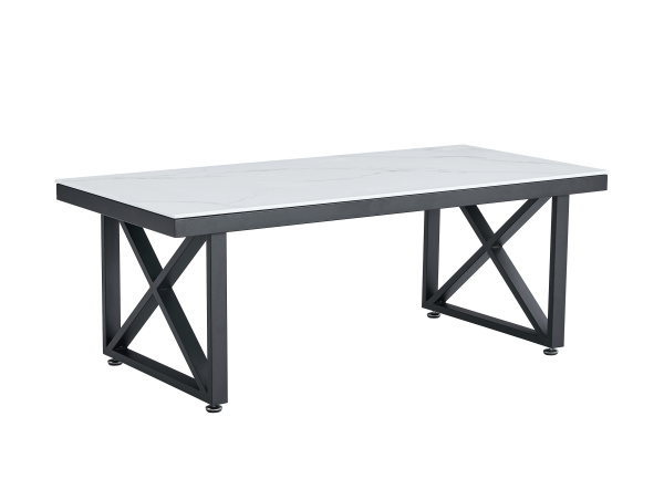 TABLE BASSE LEVANTO METAL NOIR MARBRE BLANC 120x60x45 cm | MULTI-AFFAIRES