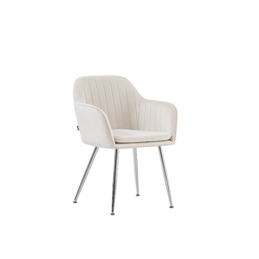 CHAISE CANVAS PIEDS CHROME VELOURS BEIGE | MULTI-AFFAIRES
