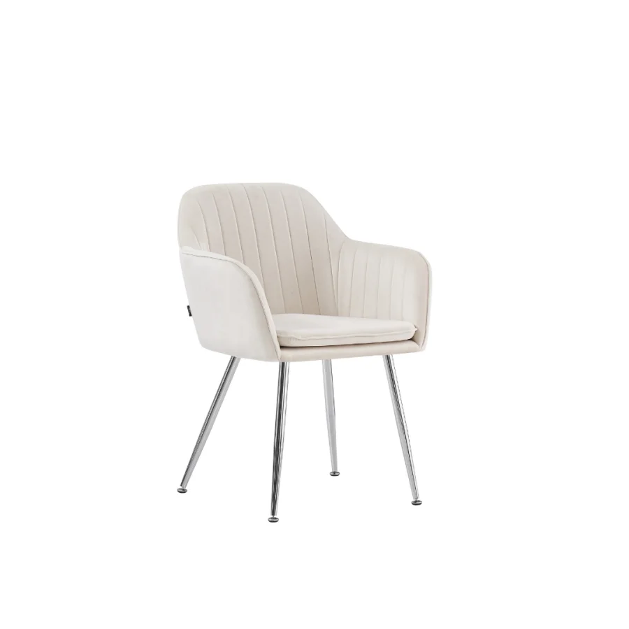 CHAISE CANVAS PIEDS CHROME VELOURS BEIGE | MULTI-AFFAIRES