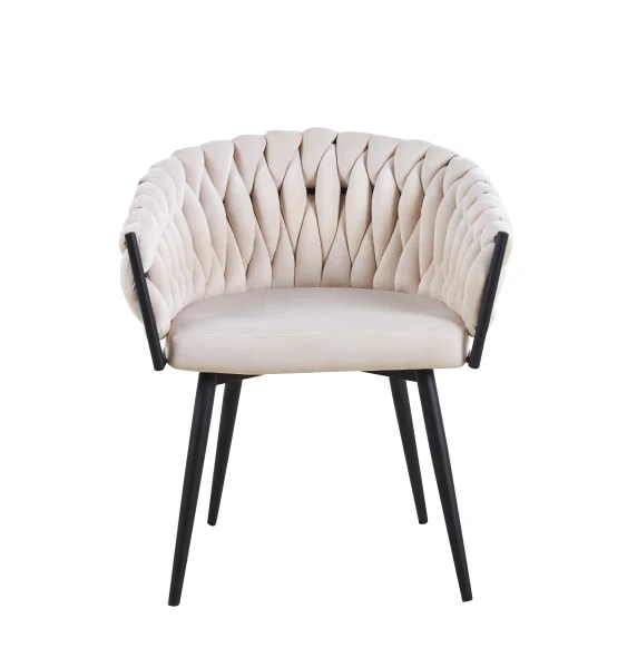 CHAISE TRESSEE PIED METAL NOIR VELOURS BEIGE | MULTI-AFFAIRES