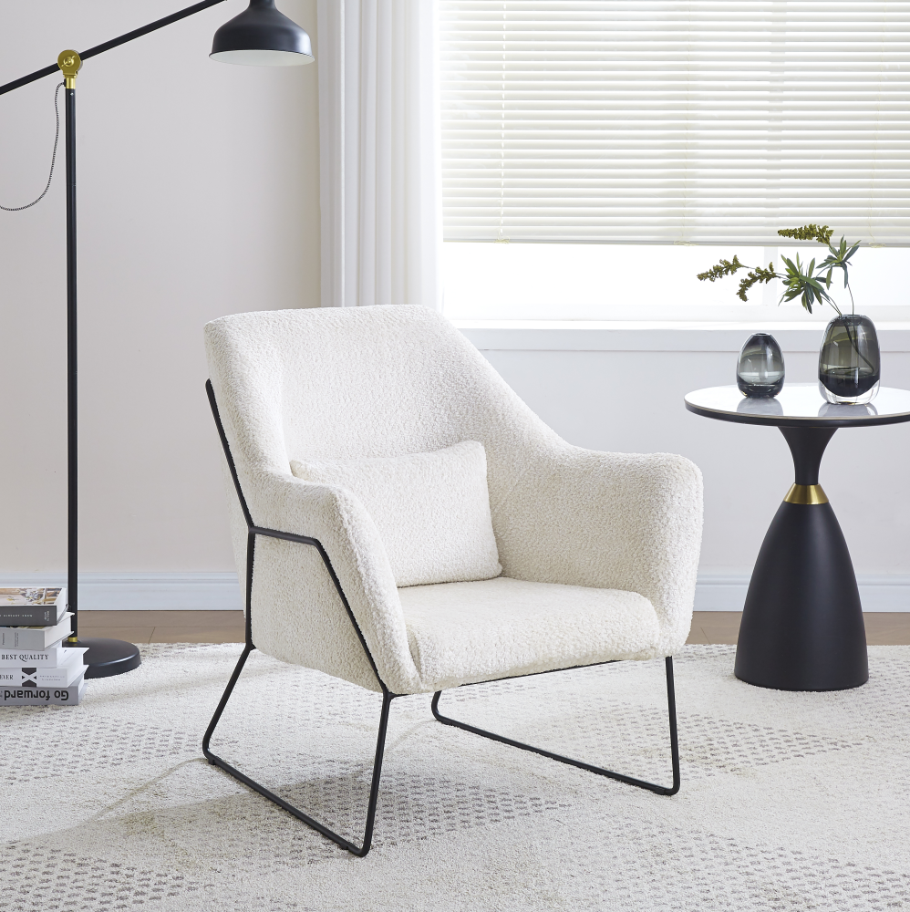 FAUTEUIL BASKA METAL NOIR LAINE BEIGE | MULTI-AFFAIRES