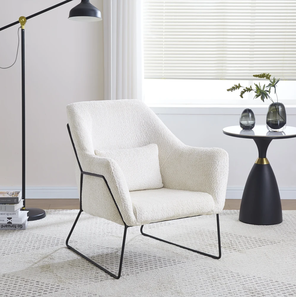 FAUTEUIL BASKA METAL NOIR LAINE BEIGE | MULTI-AFFAIRES