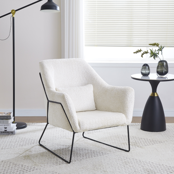FAUTEUIL BASKA METAL NOIR LAINE BEIGE | MULTI-AFFAIRES