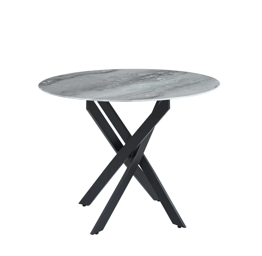 TABLE REPAS JESSICA METAL NOIR MARBRE GREIGE 100x75cm | MULTI-AFFAIRES