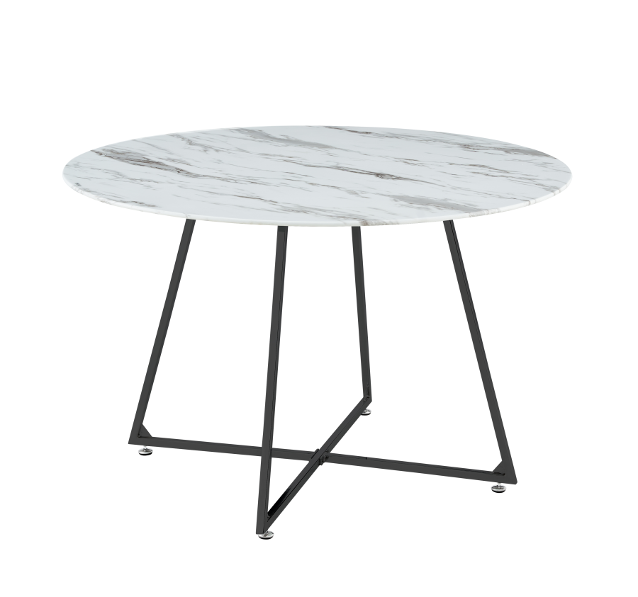TABLE REPAS HELOISE PIEDS METAL NOIR MARBRE BLANC 120 cm DE DIA | Eurostore