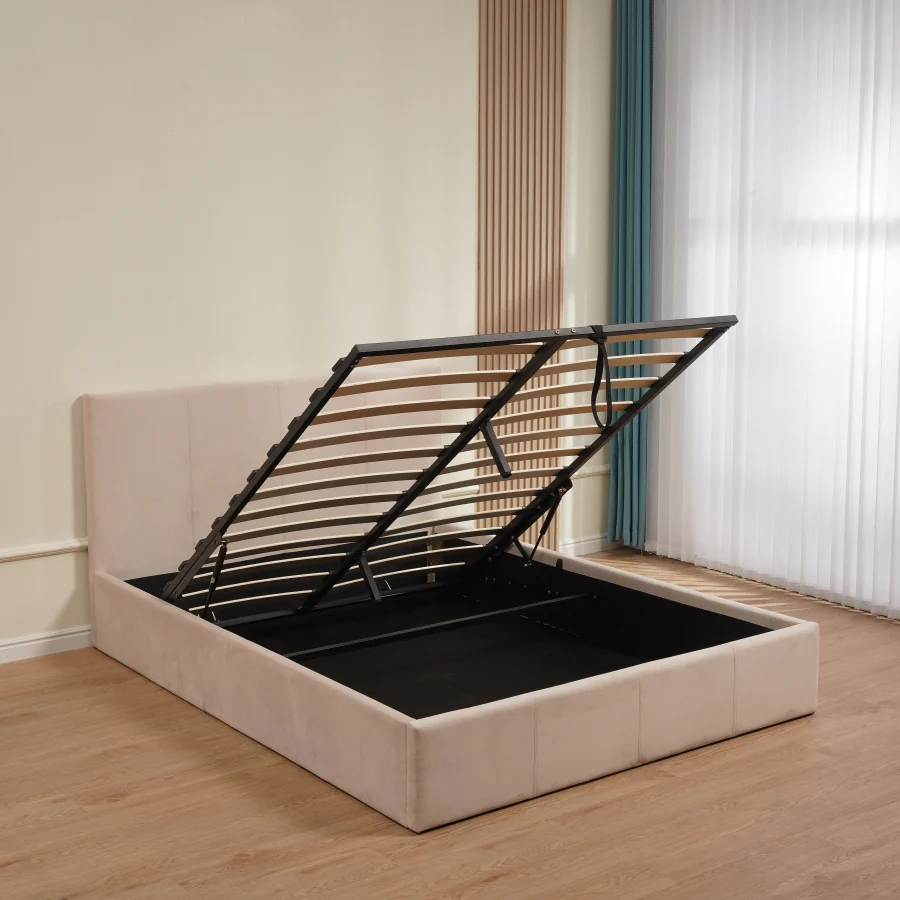 LIT COFFRE BASTIEN VELOURS BEIGE 140X190 | Eurostore