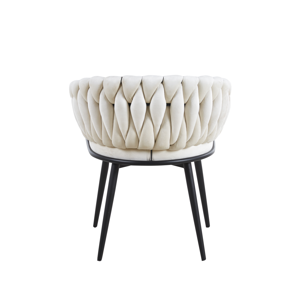 CHAISE TRESSEE PIED METAL NOIR VELOURS ECRU | MULTI-AFFAIRES