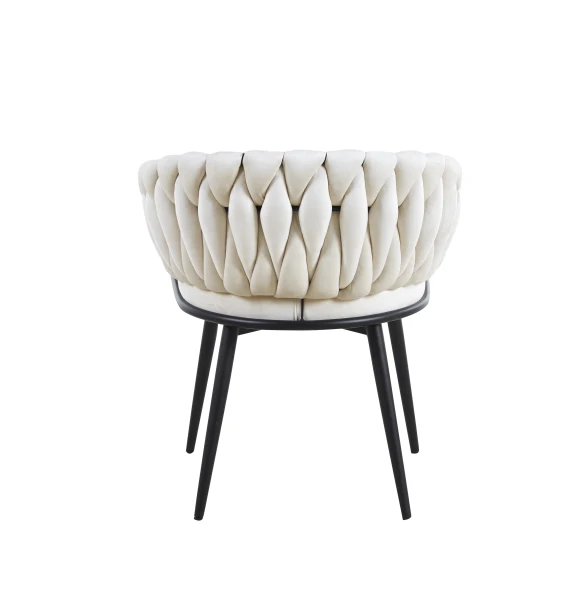 CHAISE TRESSEE PIED METAL NOIR VELOURS ECRU | MULTI-AFFAIRES