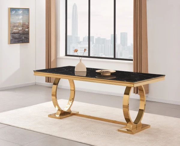 TABLE REPAS OMEGA GOLD MARBRE NOIR 180X90CM | Baljinder singh