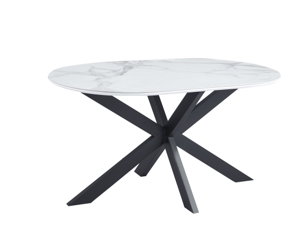 TABLE REPAS MANON PIED METAL NOIR PLATEAU CERAMIQUE MARBRE BLANC 150X90cm | MULTI-AFFAIRES