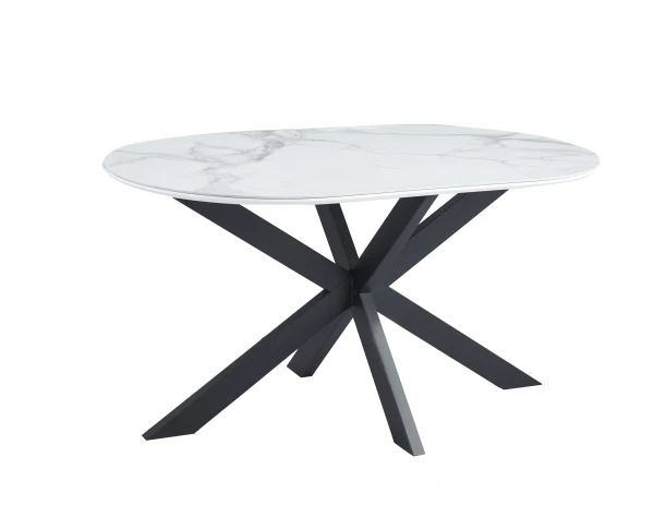 TABLE REPAS MANON PIED METAL NOIR PLATEAU CERAMIQUE MARBRE BLANC 150X90cm | Eurostore
