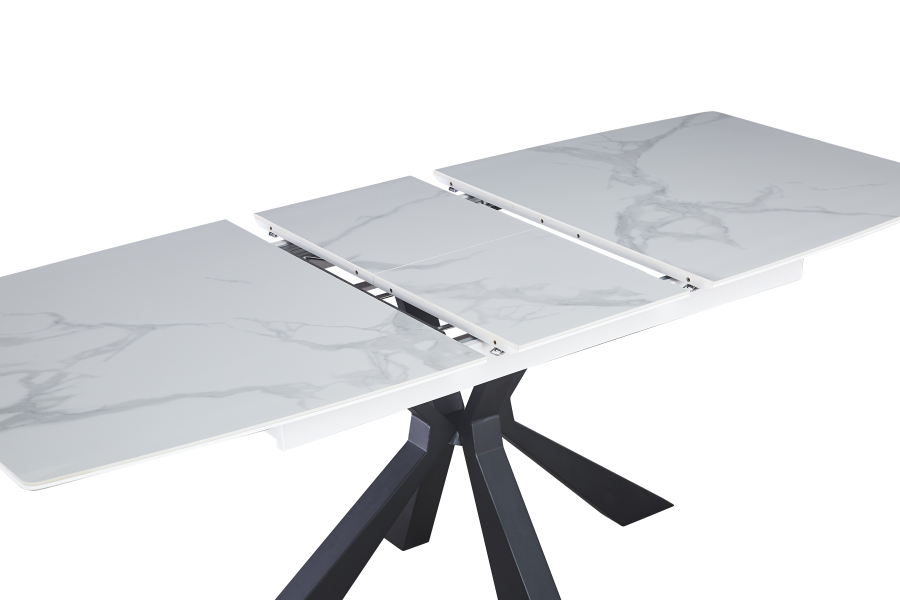 TABLE EXTENSIBLE A RALLONGE BIANCA PIED METAL NOIR CERAMIQUE MARBRE BLANC | Eurostore