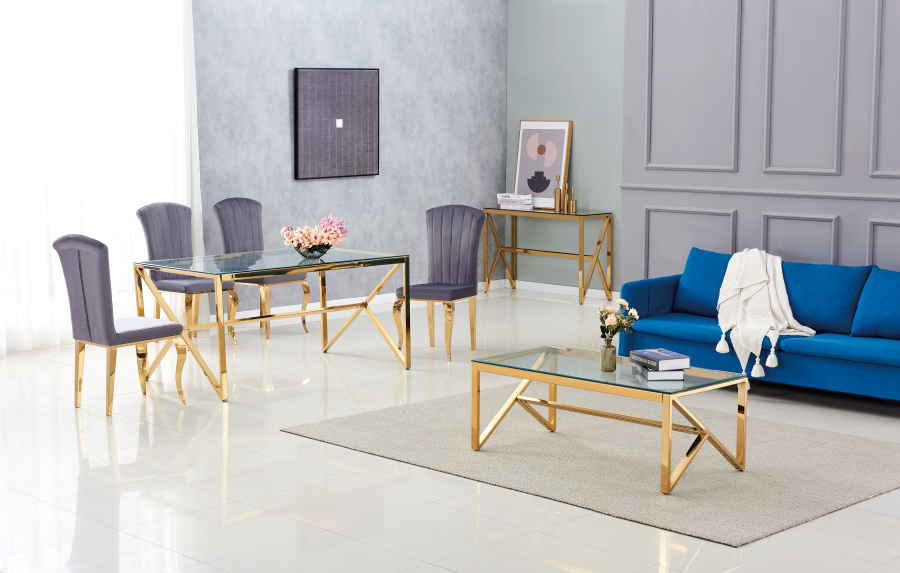 TABLE A MANGER MAJESTIQUE GOLD TRANSPARENT 150x90x75cm | Eurostore