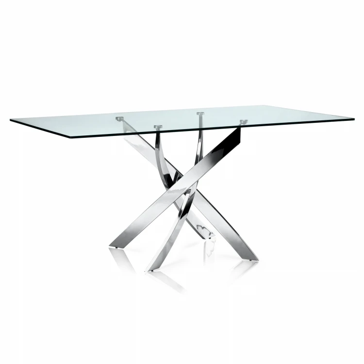 TABLE REPAS JESSICA RECTANGLE CHROME VERRE TRANSPARENT 150x90cm | Baljinder singh