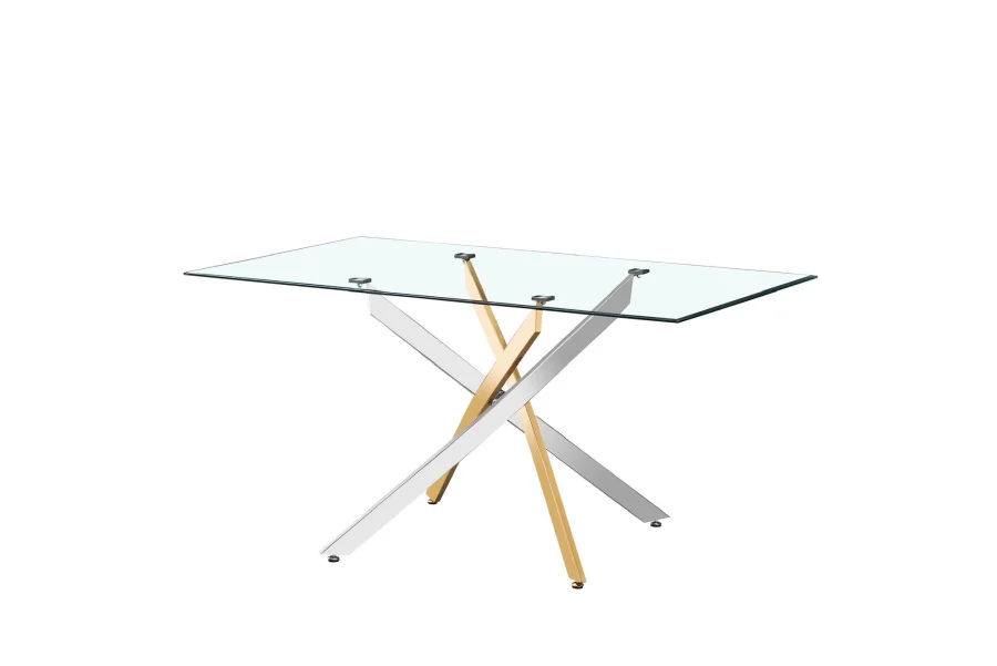 TABLE REPAS JESSICA GOLD CHROME TRANSPARENT 150x90cm | MULTI-AFFAIRES