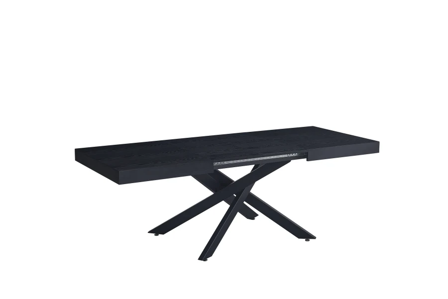 TABLE EXTENSIBLE A RALLONGE BALNI METAL NOIR BOIS NOIR 140/220X90cm | MULTI-AFFAIRES