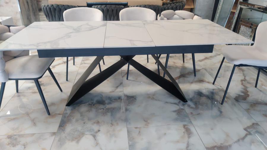 TABLE REPAS EXTENSIBLE GARCIA METAL NOIR MARBRE BLANC 160 x 90 / 200x 90 | MULTI-AFFAIRES