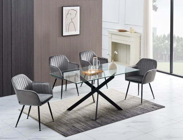 TABLE REPAS JESSICA RECTANGLE METAL NOIR PLATEAU TRANSPARENT 15 | Eurostore