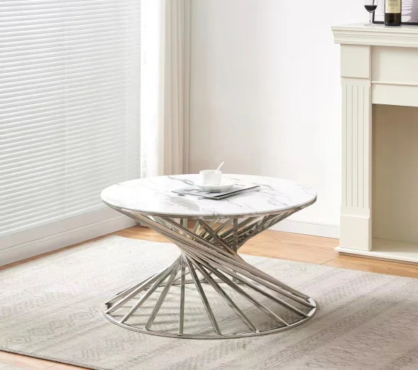 TABLE BASSE NAUTILUS CHROME MARBRE BLANC 80 cm/ref:5 | MULTI-AFFAIRES