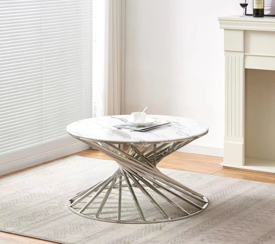TABLE BASSE NAUTILUS CHROME MARBRE BLANC 80 cm/ref:5 | MULTI-AFFAIRES
