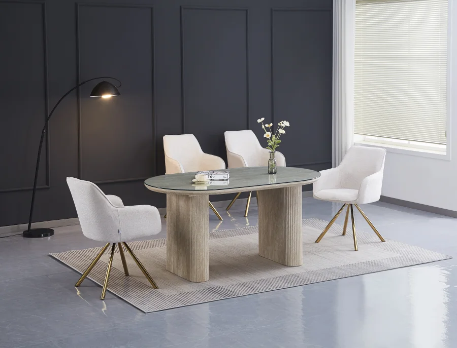 TABLE A MANGER ROXY EFFET TRAVERTIN PLATEAU TRANSPARENT 160X90X75 | MULTI-AFFAIRES