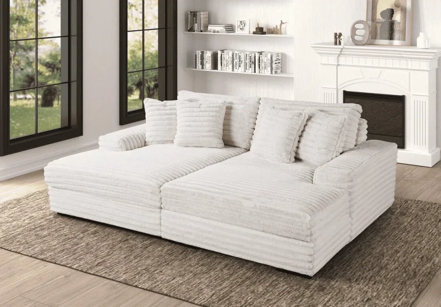 CANAPE CELIA MOELLEUX EN TISSU COTELE EPAIS ECRU 3P 250X180X77CM | MULTI-AFFAIRES