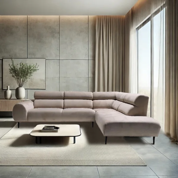 BELMONT CANAPE ANGLE DROIT VELOURS BEIGE | MULTI-AFFAIRES