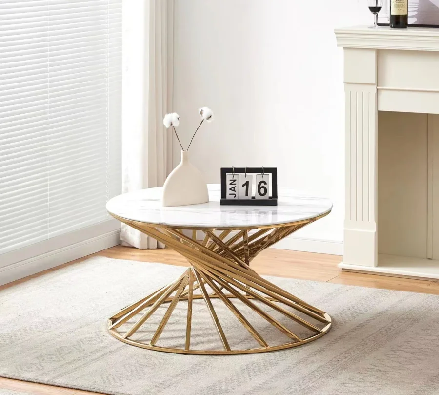 TABLE BASSE NAUTILUS GOLD MARBRE BLANC 80 CM/ref:5 | MULTI-AFFAIRES