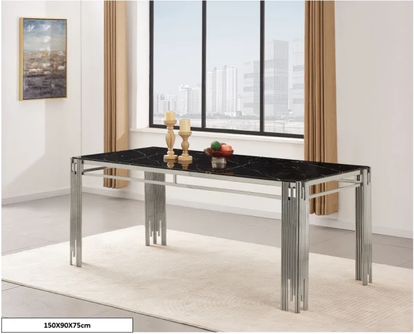 TABLE A MANGER FLUTE CHROME MARBRE NOIR 150x90x75cm | MULTI-AFFAIRES