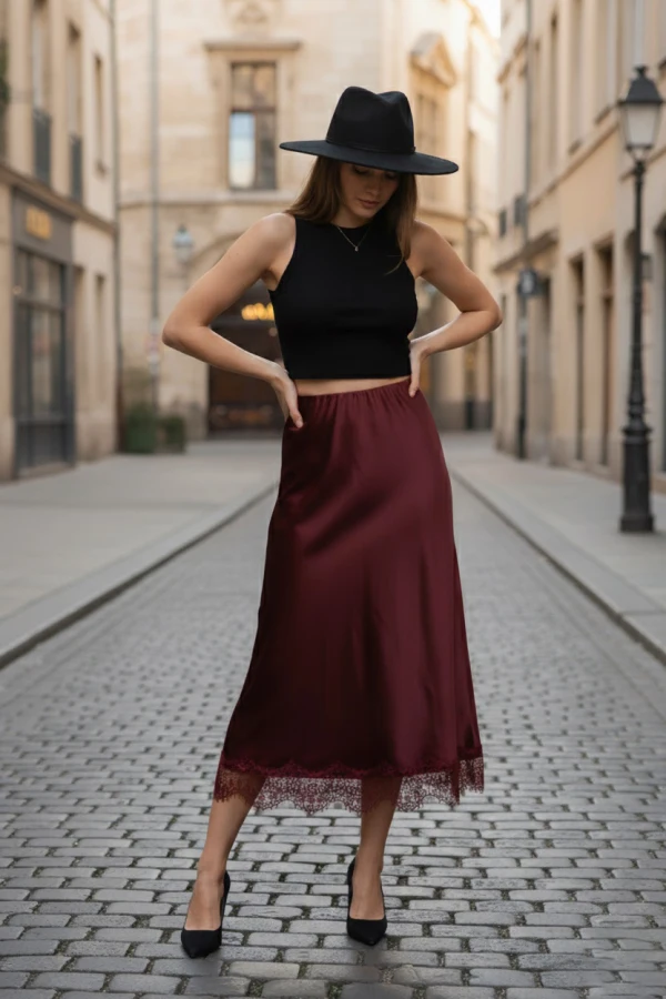 Jupe midi en satin dentelle | Valora Select