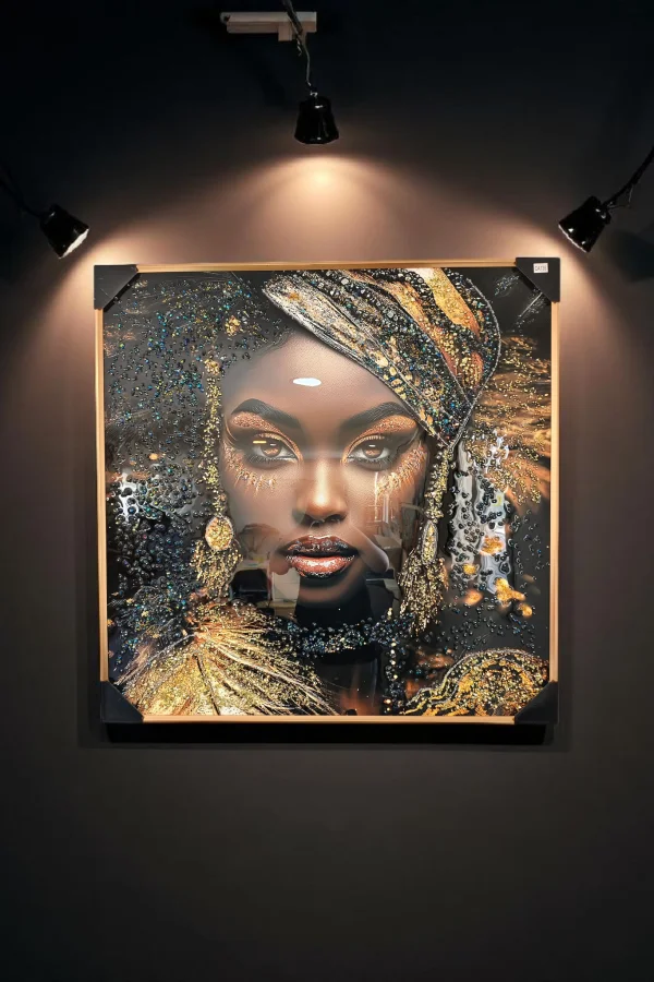 CADRE AFRICAINE DORE 101X101cm | MULTI-AFFAIRES