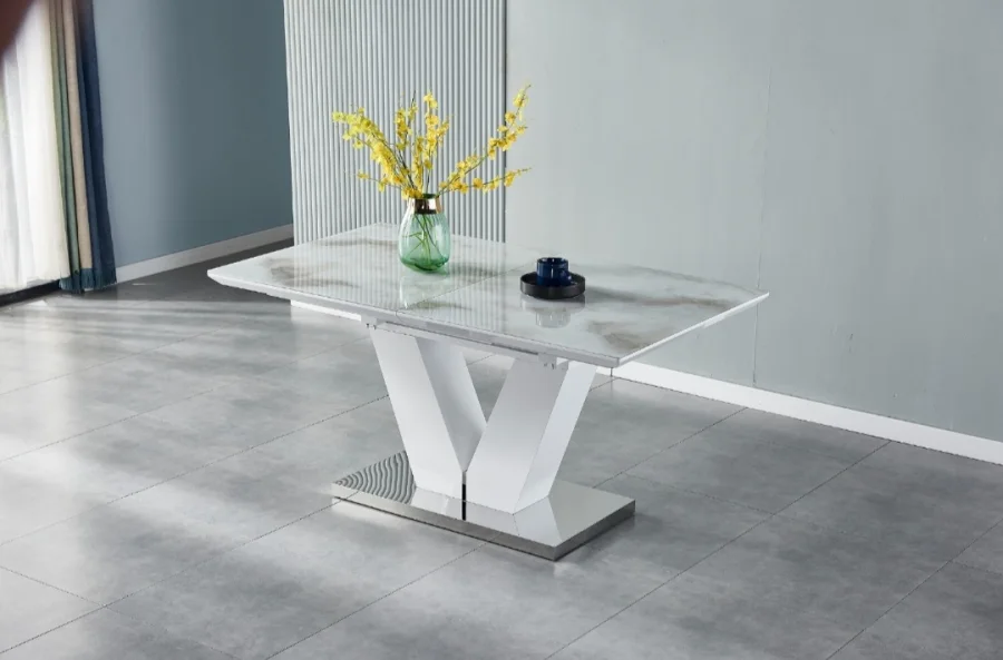 TABLE A RALLONGE V EFFET MARBRE BEIGE | MULTI-AFFAIRES