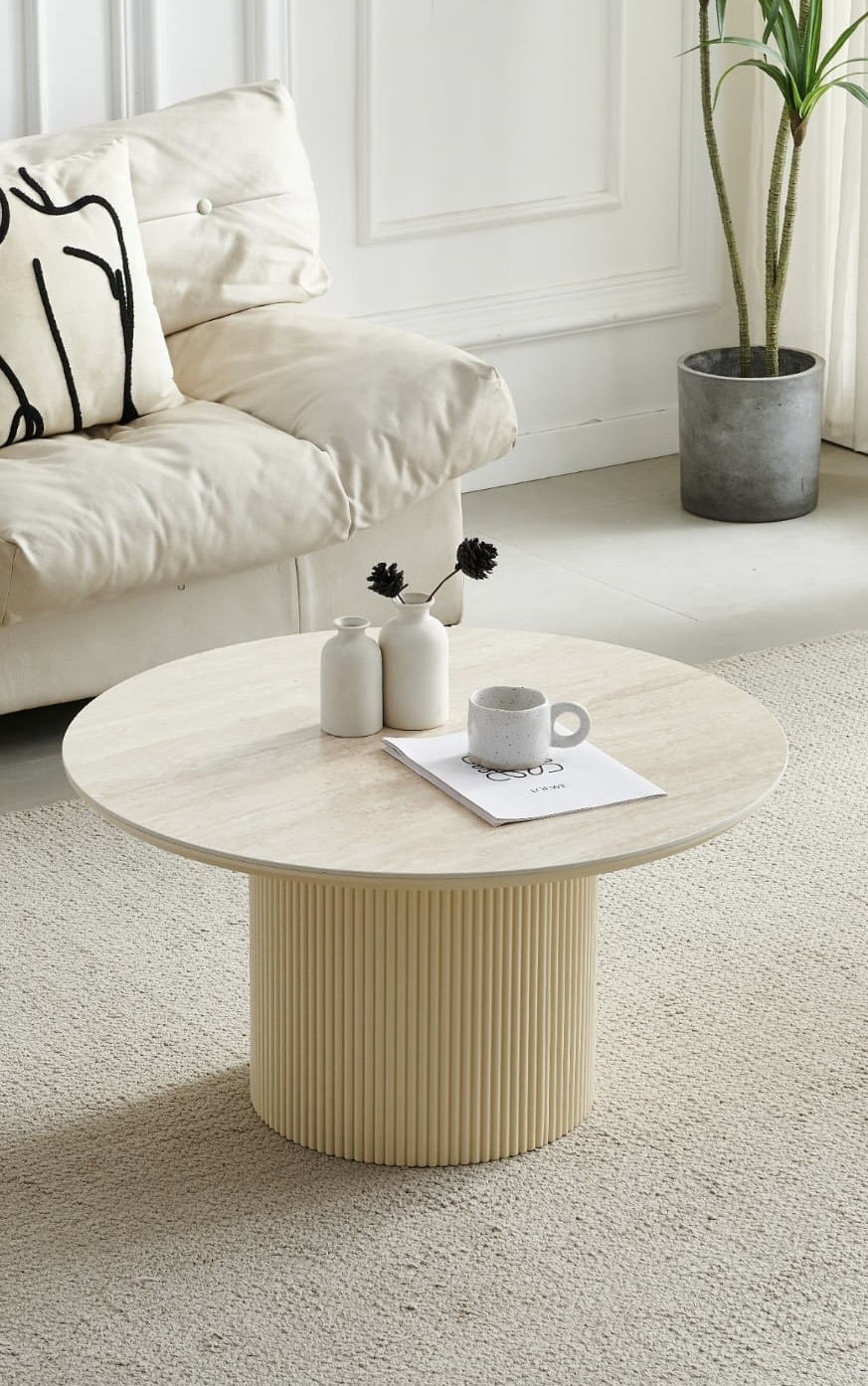 TABLE BASSE CALYPSO CERAMIQUE TRAVERTIN RONDE | MULTI-AFFAIRES