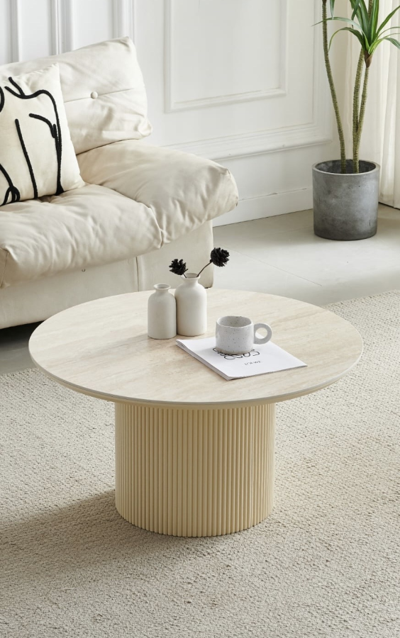 TABLE BASSE CALYPSO CERAMIQUE TRAVERTIN RONDE | MULTI-AFFAIRES