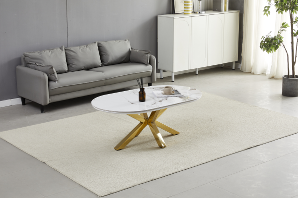 TABLE BASSE CERAMIQUE OPHELIA MARBRE BEIGE DORE | MULTI-AFFAIRES