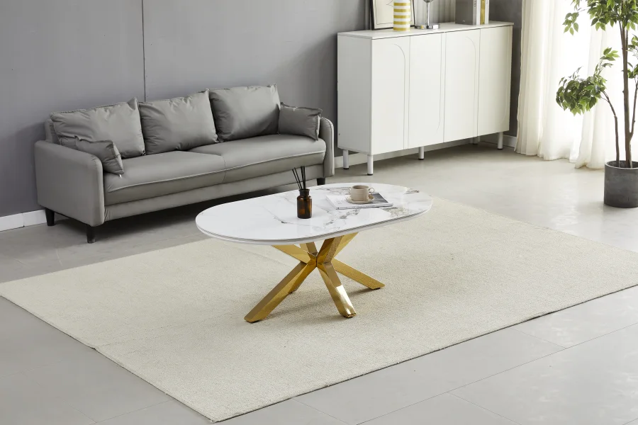 TABLE BASSE CERAMIQUE OPHELIA MARBRE BEIGE DORE | MULTI-AFFAIRES