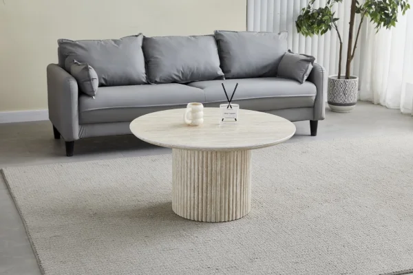 TABLE BASSE CALYPSO CERAMIQUE FULL TRAVERTIN RONDE | Baljinder singh