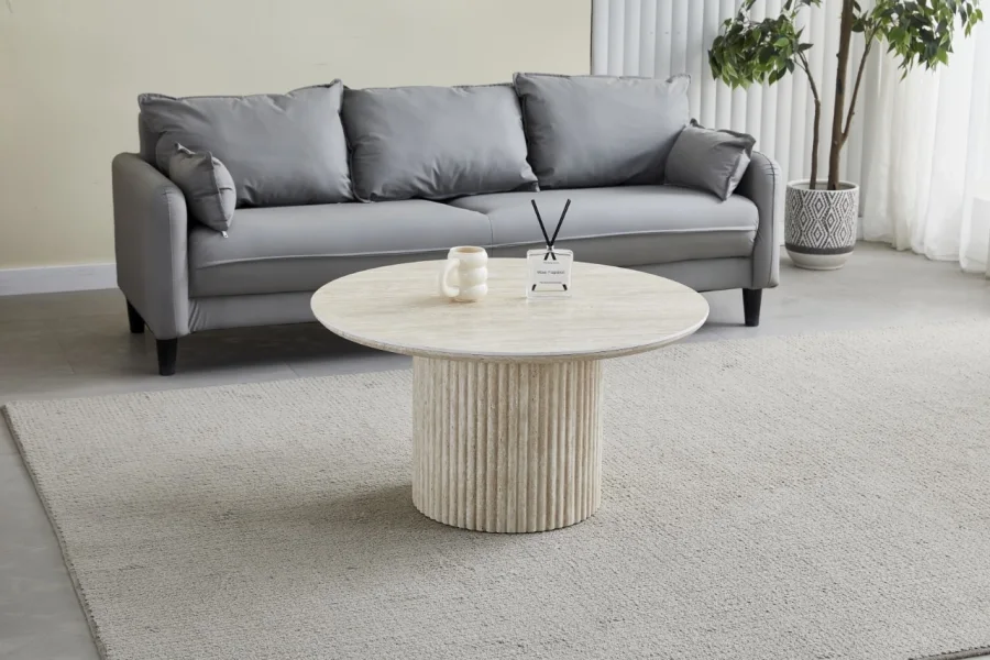 TABLE BASSE CALYPSO CERAMIQUE FULL TRAVERTIN RONDE | Baljinder singh