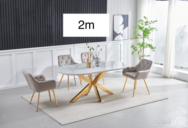 TABLE A MANGER CERAMIQUE OPHELIA MARBRE BLANC DORE 2m | MULTI-AFFAIRES