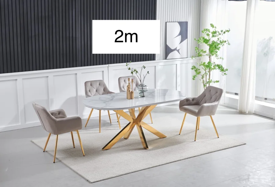 TABLE A MANGER CERAMIQUE OPHELIA MARBRE BLANC DORE 2m | MULTI-AFFAIRES