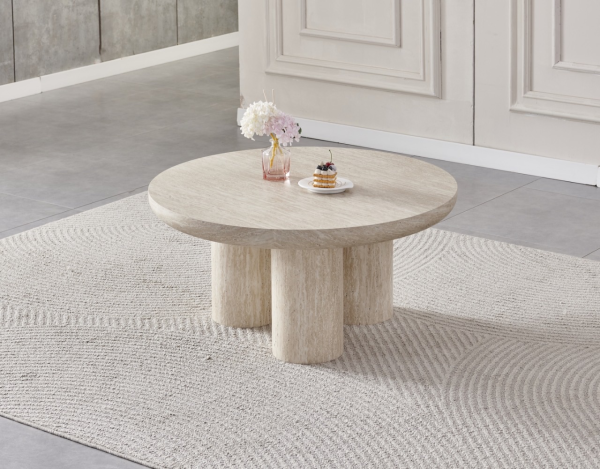 TABLE BASSE EFFET TRAVERTIN MAYA 90CM
 | Eurostore