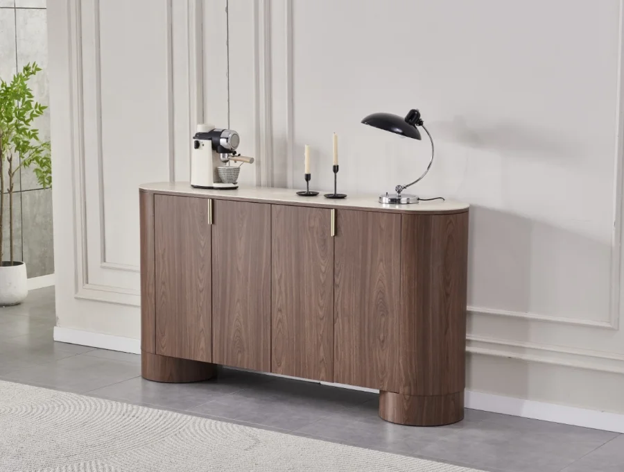 BUFFET ICONIC TRAVERTIN CÉRAMIQUE NOYER | MULTI-AFFAIRES