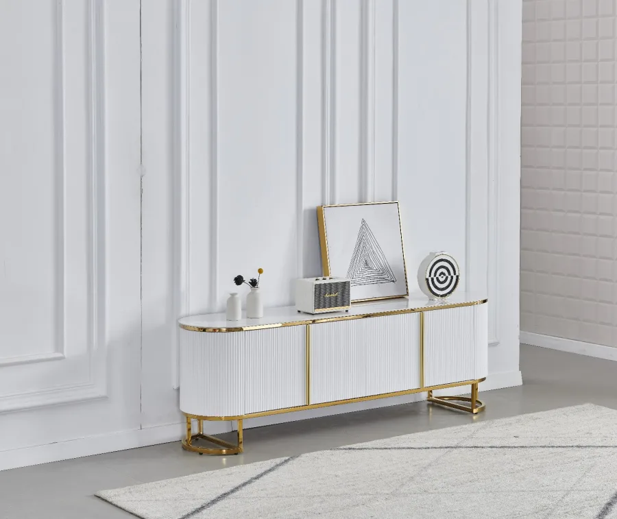 MEUBLE TV ESMEE DORE CERAMIQUE MARBRE BLANC GRIS | Eurostore