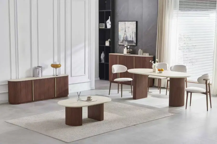 TABLE BASSE CALYPSO CERAMIQUE TRAVERTIN NOYER 120 | Eurostore