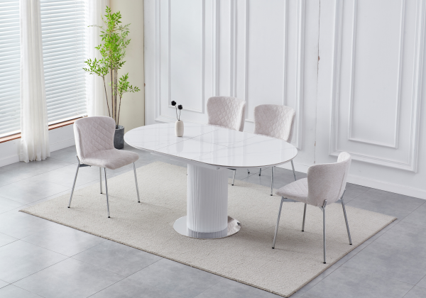 TABLE A MANGER RALLONGE CERAMIQUE SOFIA PIED ARGENT | MULTI-AFFAIRES