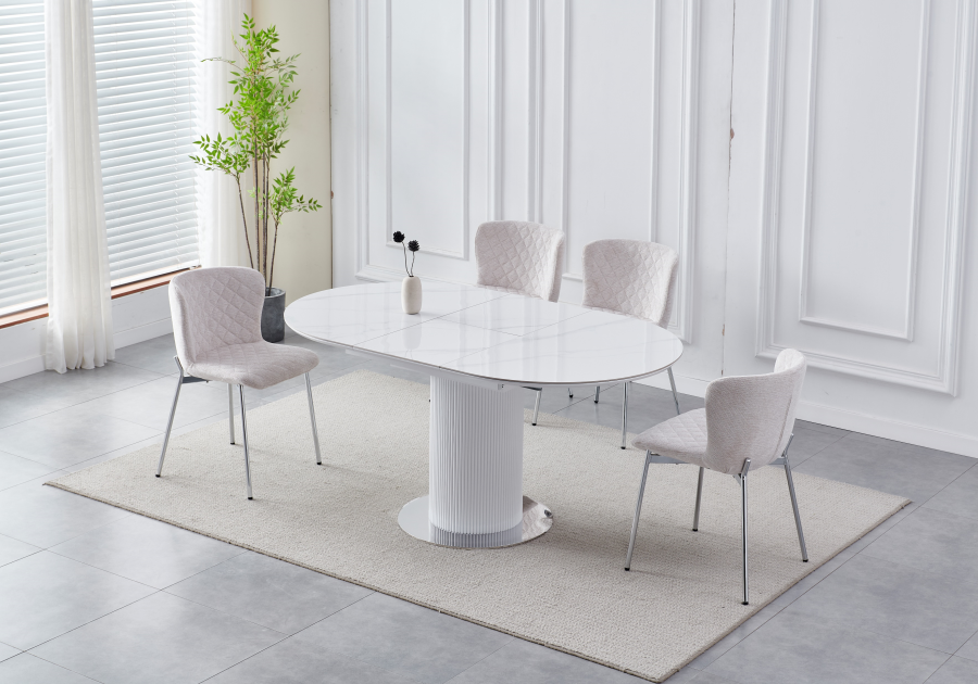 TABLE A MANGER RALLONGE CERAMIQUE SOFIA PIED ARGENT | MULTI-AFFAIRES