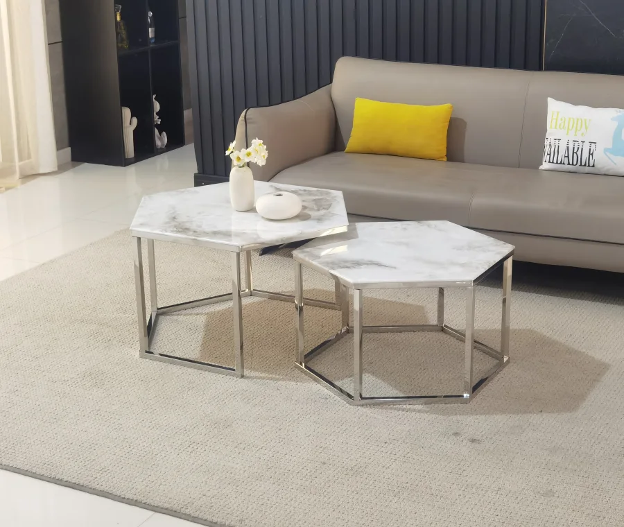 GIGOGNE DUO HEXAGONE MARBRE PIED ARGENT | Eurostore